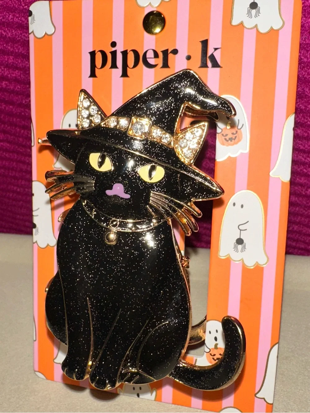 Piper.k Halloween Cat & Ghost Enamel Hair Claw Clip with Skeleton Crystal Clips